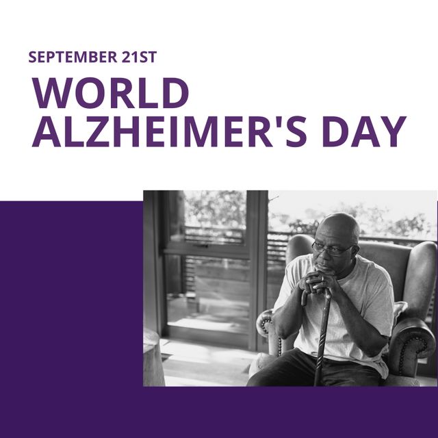 Worried Senior African American Man Seated Indoors for World Alzheimer's Day - Download Free Stock Templates Pikwizard.com