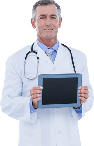 Transparent Senior Doctor Displaying Digital Tablet - Download Free Stock Videos Pikwizard.com