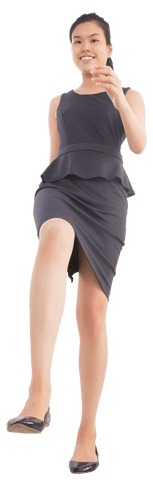 Happy Asian Businesswoman Walking with Transparent Background