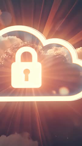 Pulsing Padlock in Glowing Cloud Icon Protecting Data Futuristic Vertical Cybersecurity Video