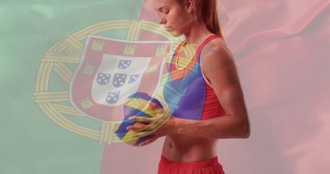Female Volleyball Player with Portuguese Flag Background
