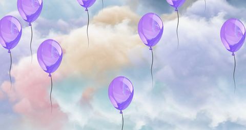 Purple Balloons Floating Against Pastel Sky - Download Free Stock Images Pikwizard.com