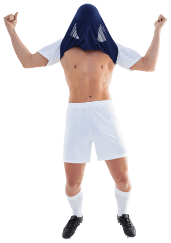 Soccer Athlete Celebrates Victory with Transparent Shirt Gesture