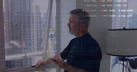 Businessman Analyzing Stock Market with Scenic City View - Download Free Stock Images Pikwizard.com
