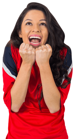 Transparent Cheerful Football Fan Excitedly Supporting Team in Red Jersey