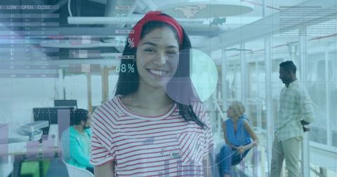 Concentrated Businesswoman Analyzing Financial Data in Modern Office