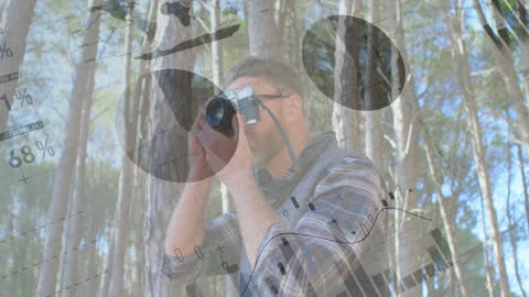 Overlay of Charts on Photographer Capturing Woodland Scene