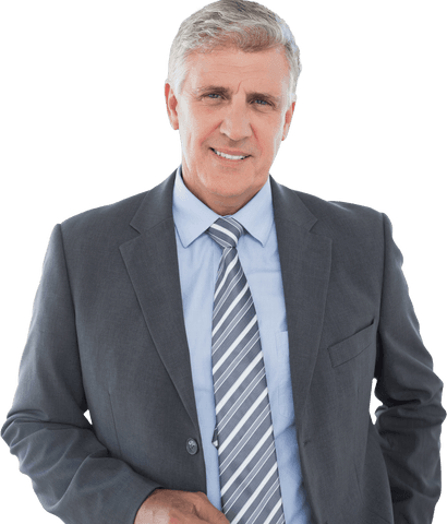 senior caucasian businessman wearing suit and tie while smiling confidently at camera. transparent background allows easy integration into any design project. suitable for business presentations, marketing materials, and website headers, emphasizing professionalism and leadership.