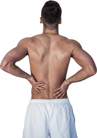 Rear View of Man with Aching Back on Transparent Background