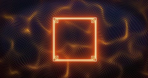 Neon frame with abstract orange dotted background