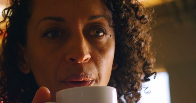 Relaxed Woman Enjoying Coffee at Home - Download Free Stock Images Pikwizard.com