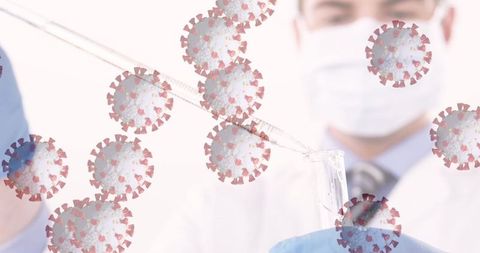 COVID-19 Cell and Scientist in Protective Face Mask