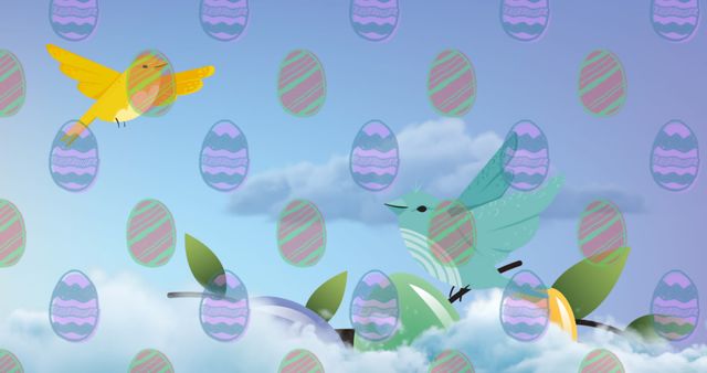 Colorful Easter Eggs Floating in Sky with Flying Birds - Download Free Stock Images Pikwizard.com