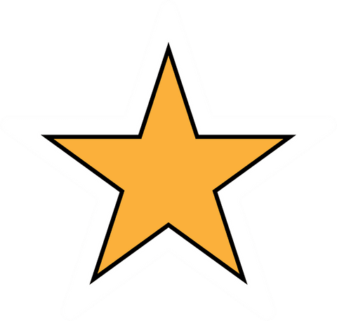 Yellow star icon with white border on transparent background