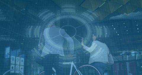 Colleagues Collaborating with Digital Overlay in Modern Office