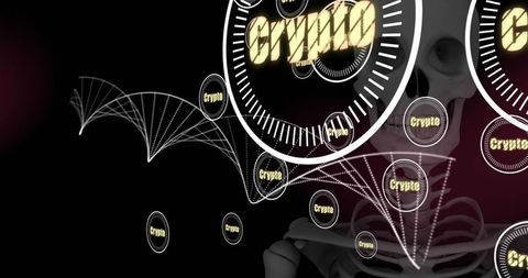 Futuristic skull with digital crypto elements