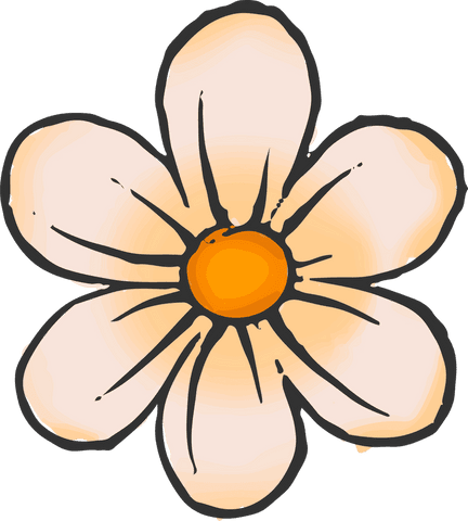 Cartoon Flower with Cream Petals on Transparent Background