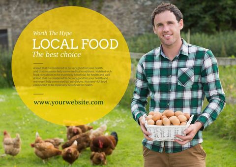 man holding freshly harvested eggs outside with chickens in background - Download Free Stock Templates Pikwizard.com