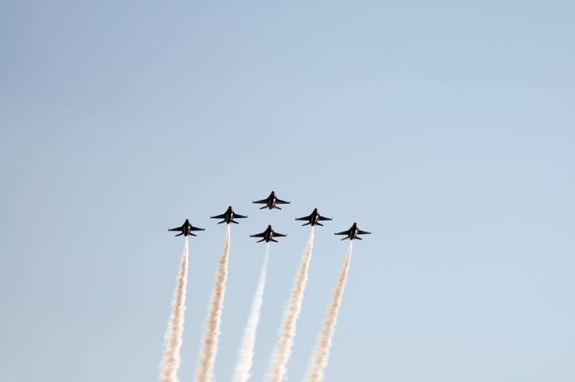 US Navy F-18 Super Hornets in Formation Flying at World Space Expo - Download Free Stock Photos Pikwizard.com