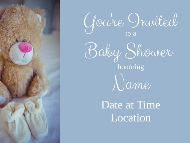 Baby Shower Invitation with Teddy Bear and Baby Shoes - Download Free Stock Templates Pikwizard.com