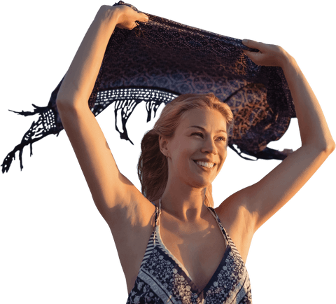 transparent joyful woman holding scarf celebrating freedom - Download Free Stock Videos Pikwizard.com