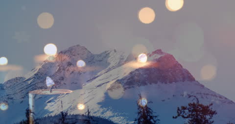 Winter Mountain Scene with Candlelight Bokeh Effect