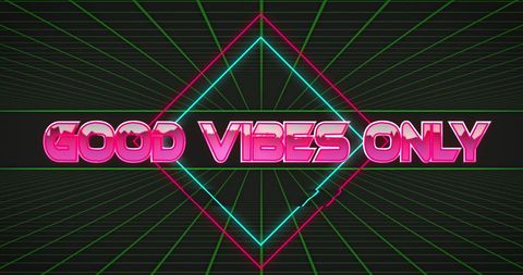 retro styled 'good vibes only' text with neon grid design - Download Free Stock Images Pikwizard.com