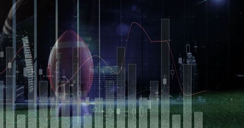 Football and Financial Data Overlay in Night Stadium Ambiance