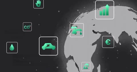 Futuristic Digital Globe with Green Tech Symbols