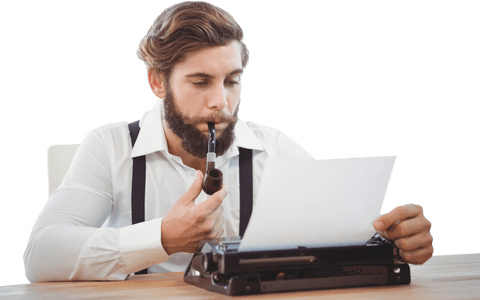hipster with pipe working on typewriter transparency - Download Free Stock Videos Pikwizard.com