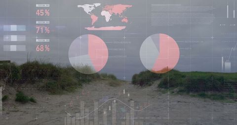 Data transparency on coastal path through dunes under cloudy sky