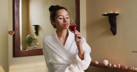 Relaxation in Bathroom With Wine for Self-Care