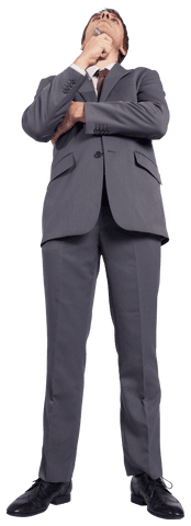 Full Length Thoughtful Businessman Holding Pen in Hand Transparent Background