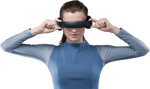 woman adjusting transparent virtual reality headset, innovative future tech - Download Free Stock Videos Pikwizard.com