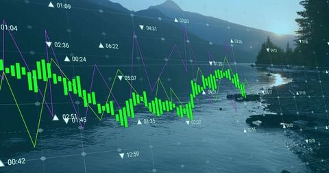 Overlaying Data on Serene Lake Landscape at Dawn
