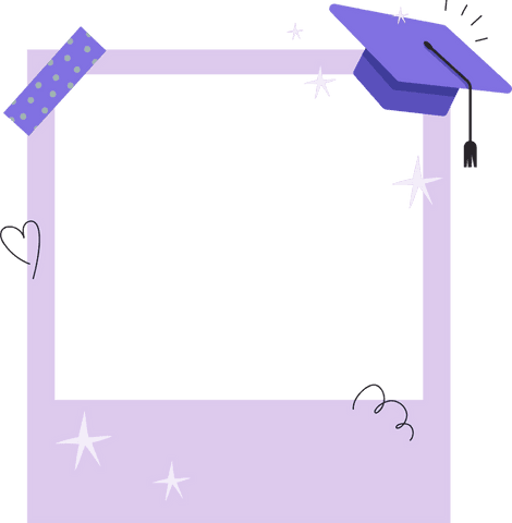 Lavender Frame with Graduation Cap on Transparent Background