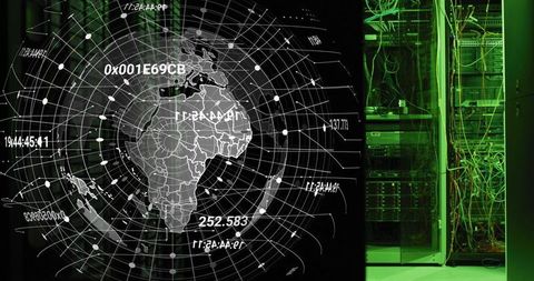 Global network technology with rotating digital globe
