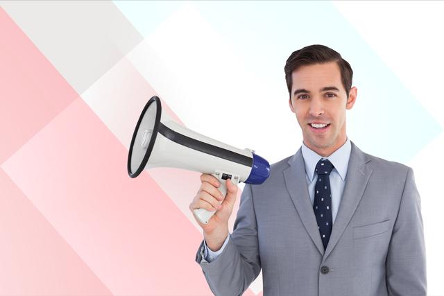 Businessman in Suit Holding Megaphone against Abstract Background - Download Free Stock Photos Pikwizard.com