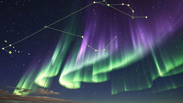 Dazzling aurora with celestial constellations