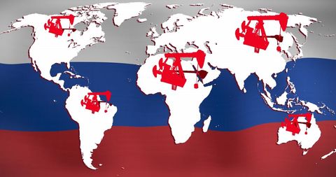 Global oil industry representation with russian flag theme