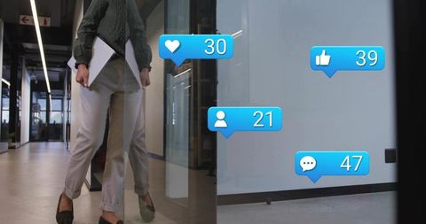 Professional Woman Interacting with Virtual Social Media in Office