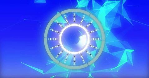 Holographic orb radiating concentric rings with cyan low-poly network and futuristic glow