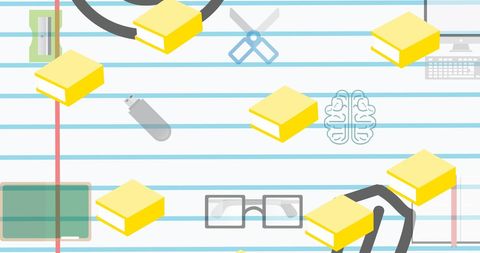 Various School Icons for Education Concept on Lined Background