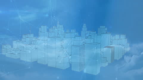 Digital Network Over Modern Cityscape Animation