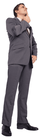 Transparent Businessman Thinking Pose in Grey Suit