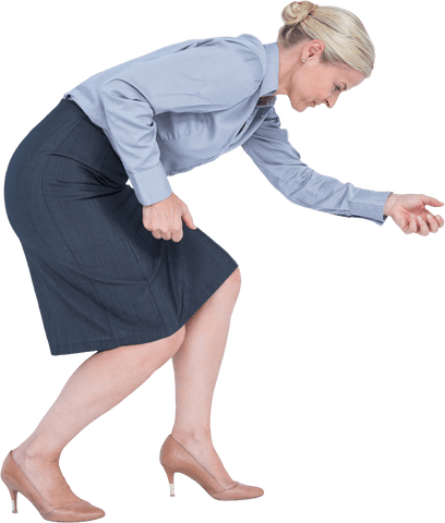 Caucasian businesswoman bending in formal dress on transparent background