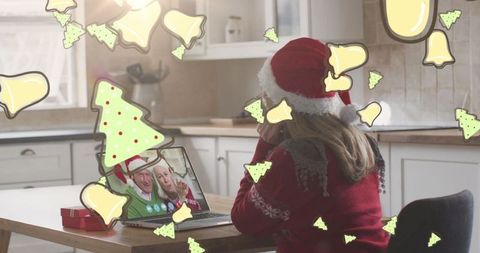 Festive family video call with holiday elements