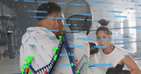 Punching Boxing Trainer with Data Overlay in Gym