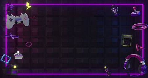 Neon-Filled Gaming Accessories Border on Dynamic Black Background - Download Free Stock Images Pikwizard.com