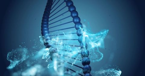 Abstract blue glowing dna strand on dark background